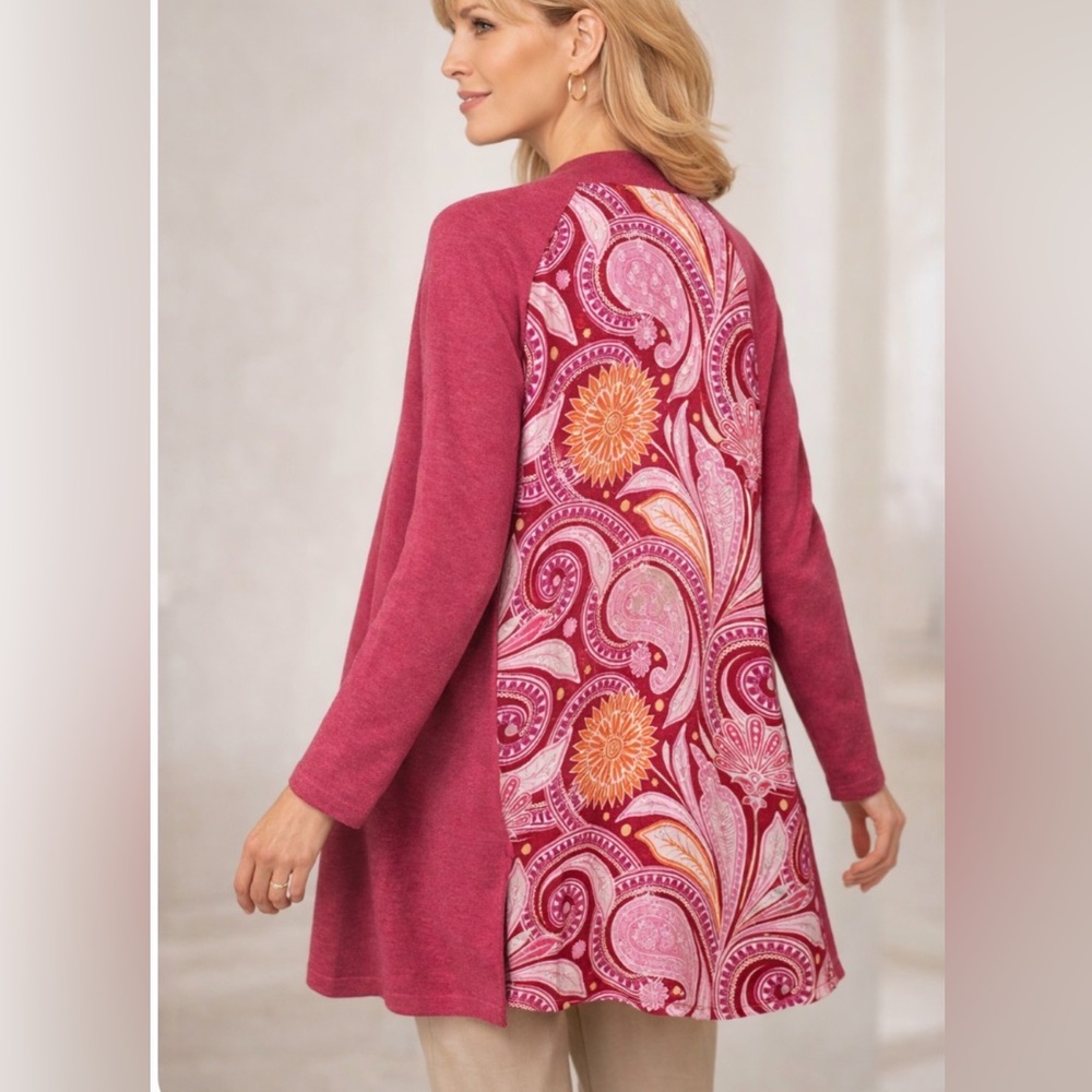 Soft Surroundings Mesa Mirage Open Knit Cardigan M‎ Paisley Lightweight Relaxed